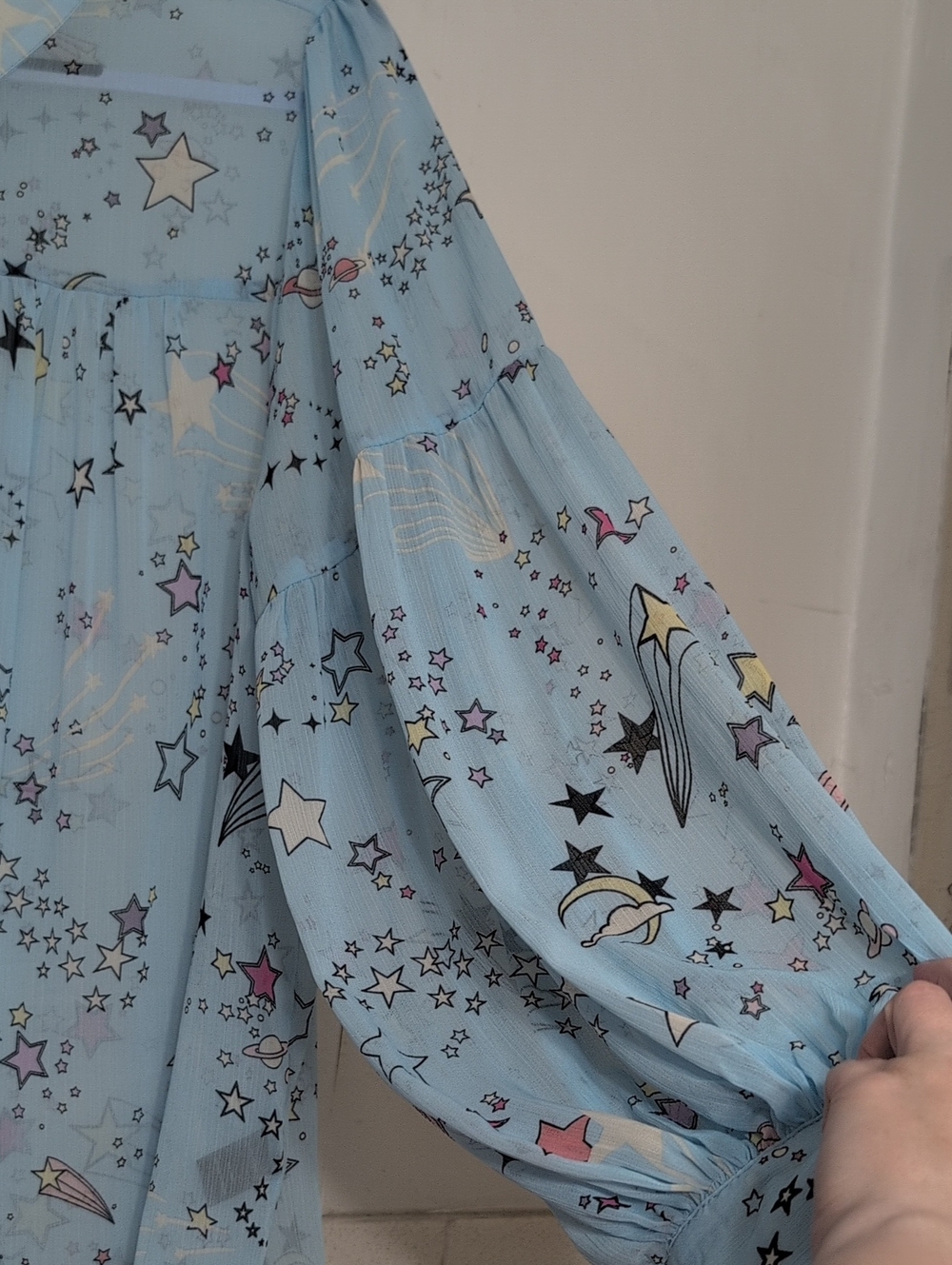 Torrid Light Blue Star-Print Button Down Blouse - Picture 3 of 7